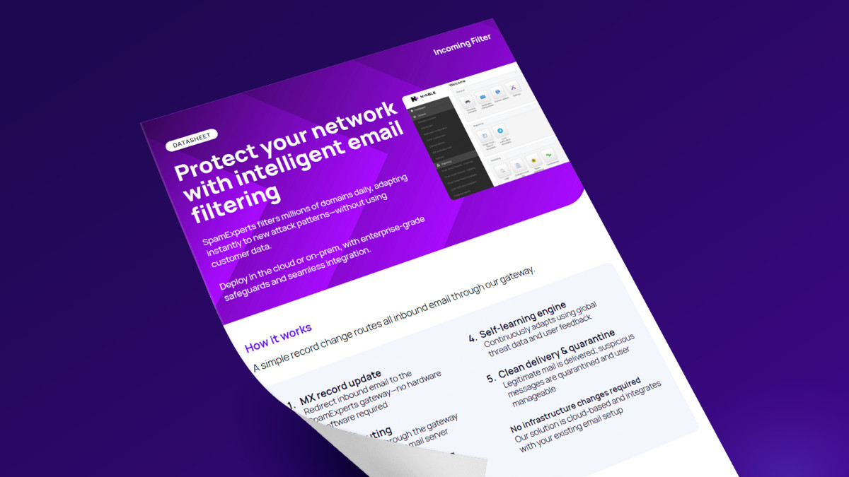 SpamExperts Incoming Email Filter Data Sheet Thumbnail